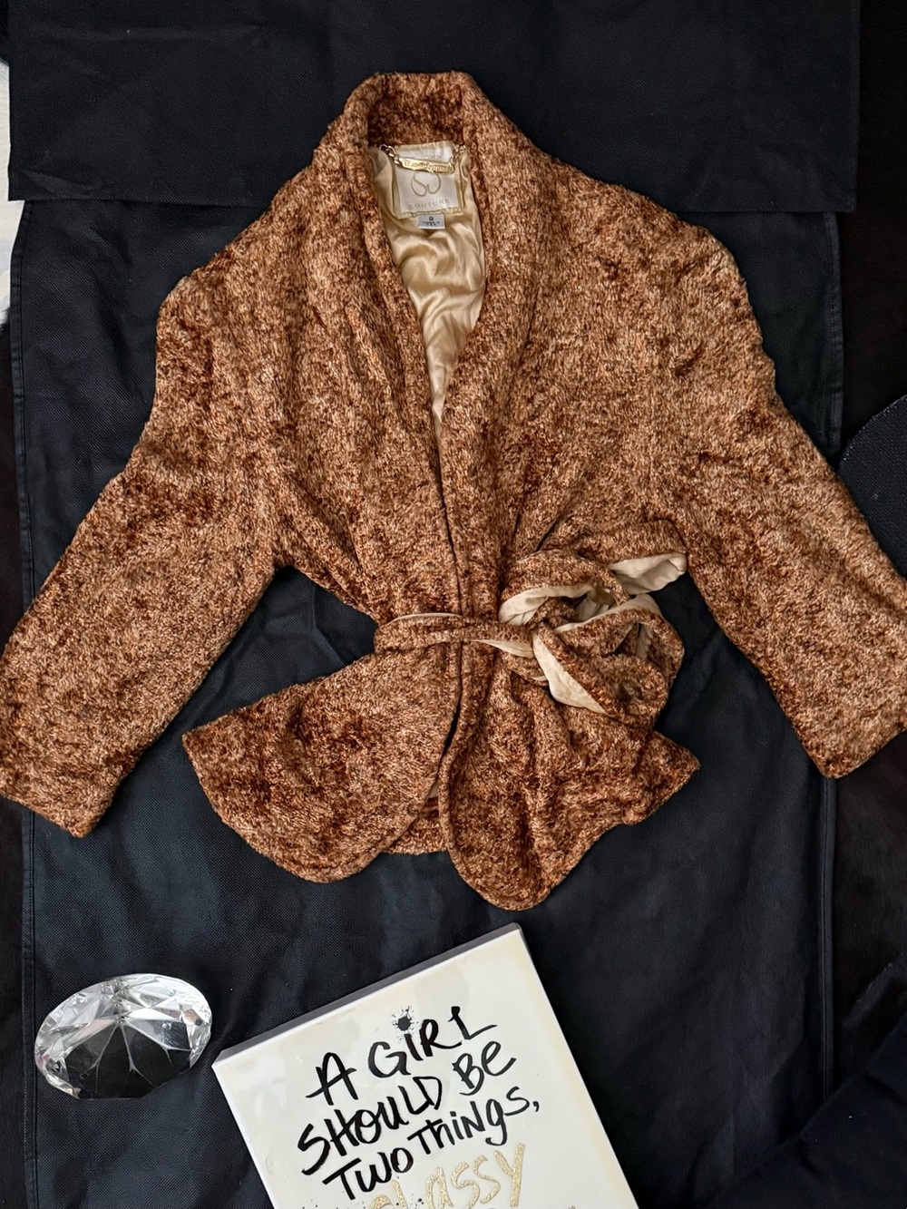 St. John Collection Textured Brown Belted Jacket